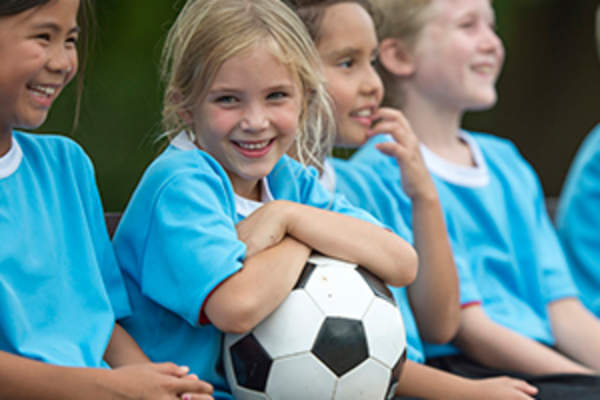 Girls on youth soccer team.