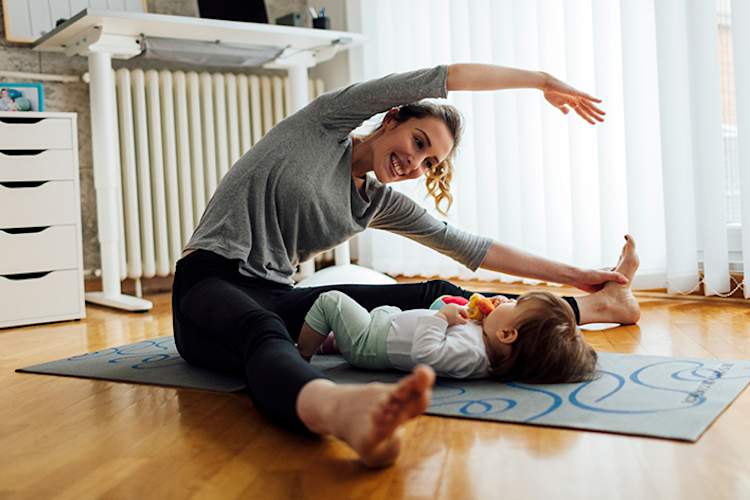 Mother doing yoga