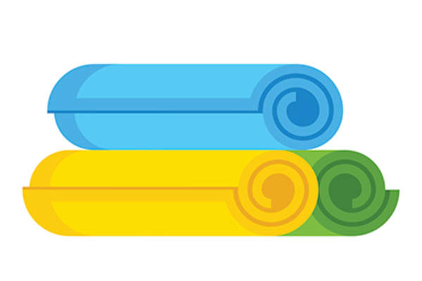 Colorful cartoon towels rolled up.