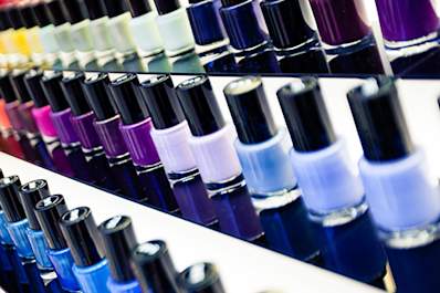 Bottles of nail polish in different colors.