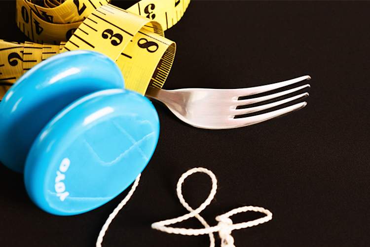 Yo-yo dieting, tape measurer and fork.