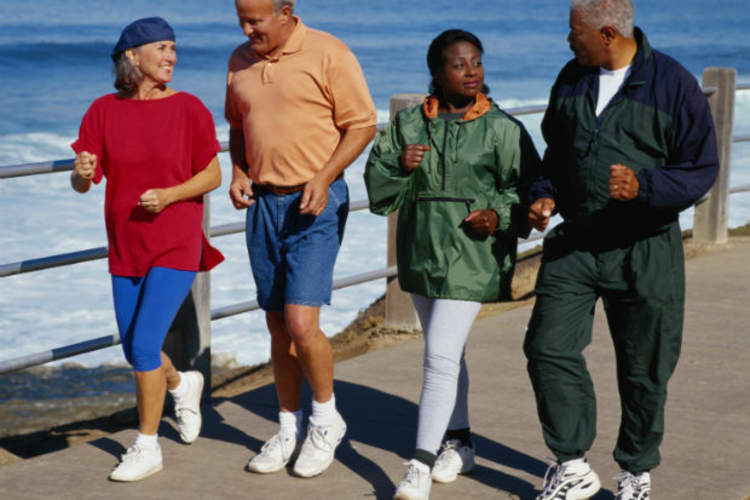 Older couples walking together