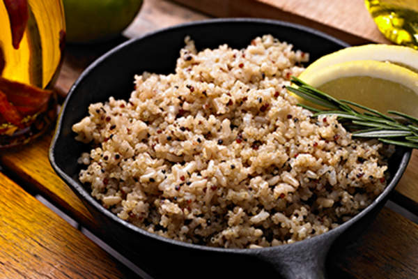 Quinoa in a pan.