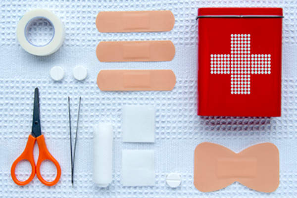 First aid supplies laid out