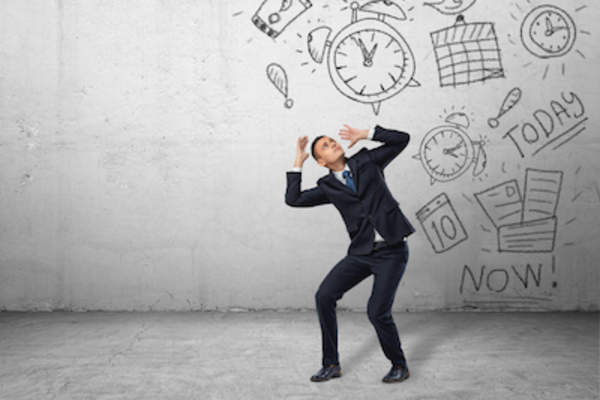 Man be pushed down by daily stress graffiti.