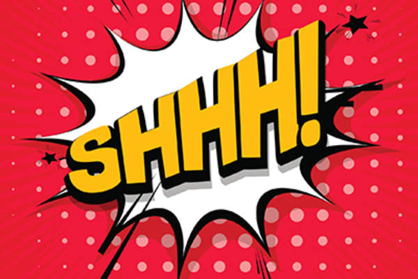 "Shhh" comic book text.