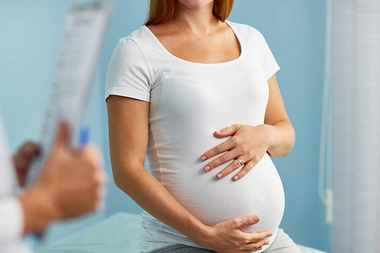 Pregnant woman consulting a doctor.