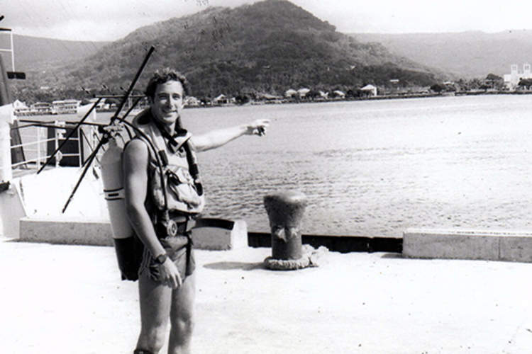 Diving in Samoa (there were no commercial dive shops in those days) and a view of the old Apia waterfront (1984) .