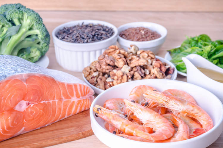 Fish, nuts, and other ingredients that provide healthy fats.