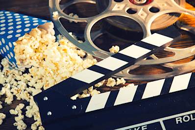 Popcorn and film reel.