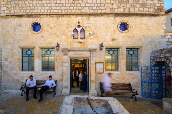 The Ashkenazi HaAri Synagogue, in the Jewish quarter, with prayers, in Safed (Tzfat), Israel