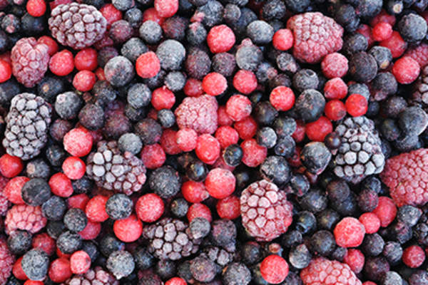 Close up of frozen mixed berries