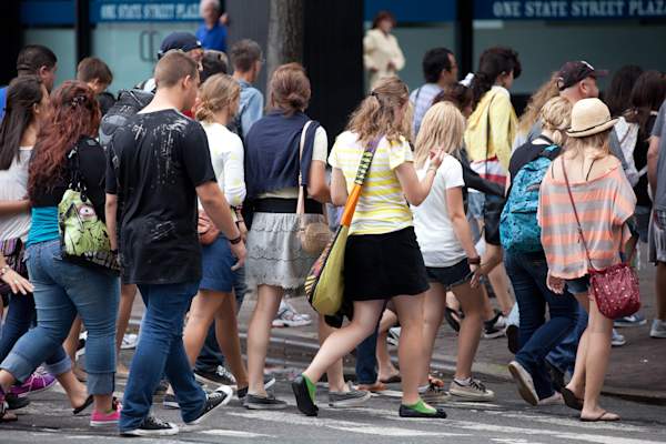 Americans crossing street in New York city.