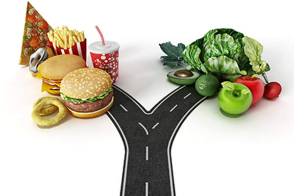 Choice between fast food and healthy food