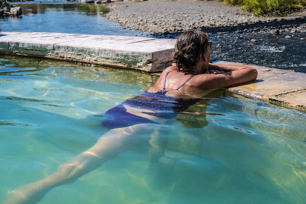 Stretching legs in pool.