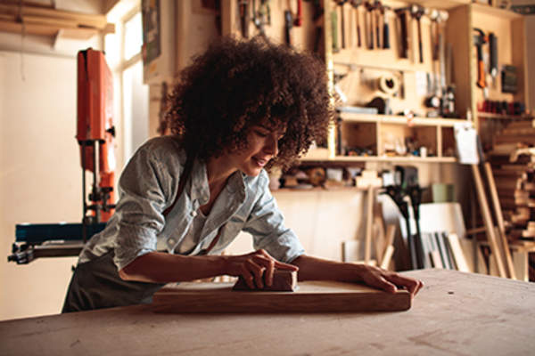 Woman with a carpentry hobby.