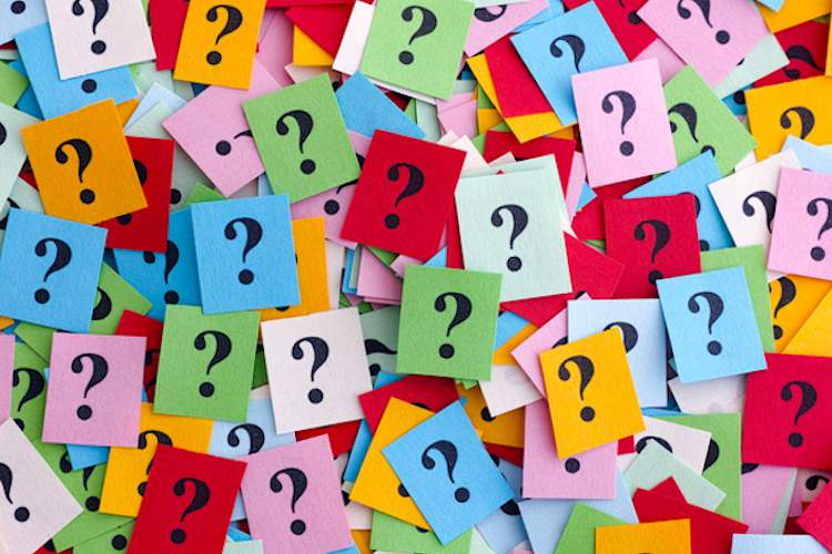 Multitude of question marks on colorful squares.