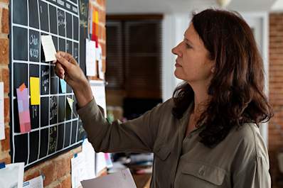 Woman planning out her week.