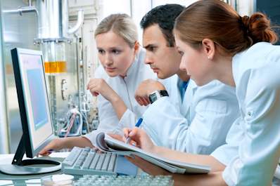Researchers looking at results of clinical trial.