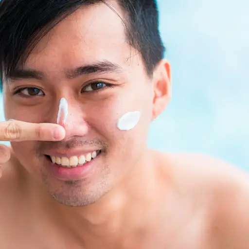 Man applying sunscreen on his face.