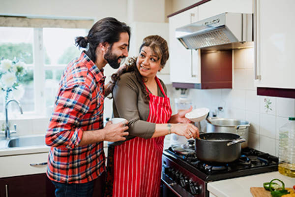 Hispanic mother and son.
