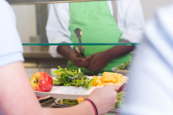 Getting school lunch.