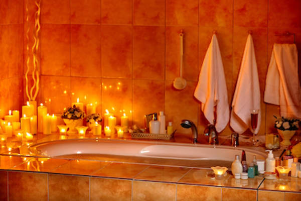Bathtub set up for relaxing soak.
