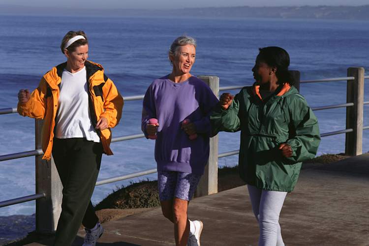 Friends exercising together.
