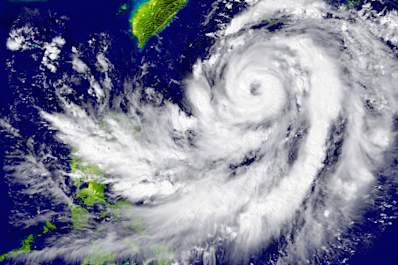 Satellite photo of a hurricane.