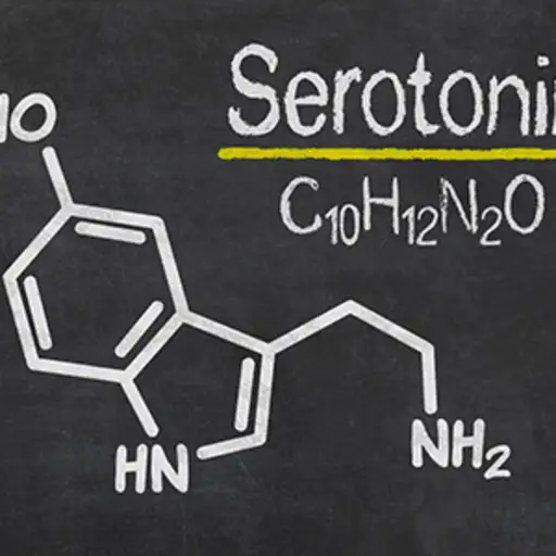 Blackboard with the chemical formula for serotonin.