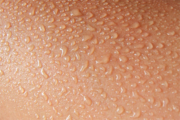 Sweat on human skin.
