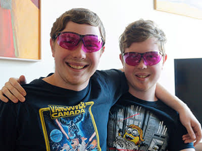 Garrett and Ryan wearing VINO glasses by Lene Andersen