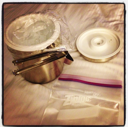 Ice in a bucket being used for medical needs