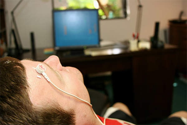 Man undergoing biofeedback.