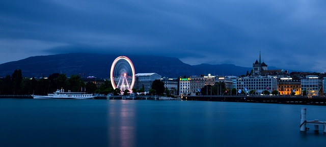 Geneva skyline by night