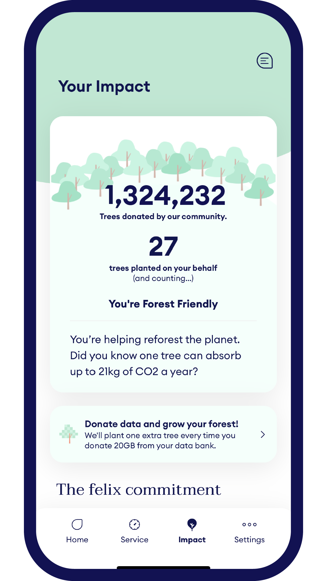 Check your tree count in the felix mobile app