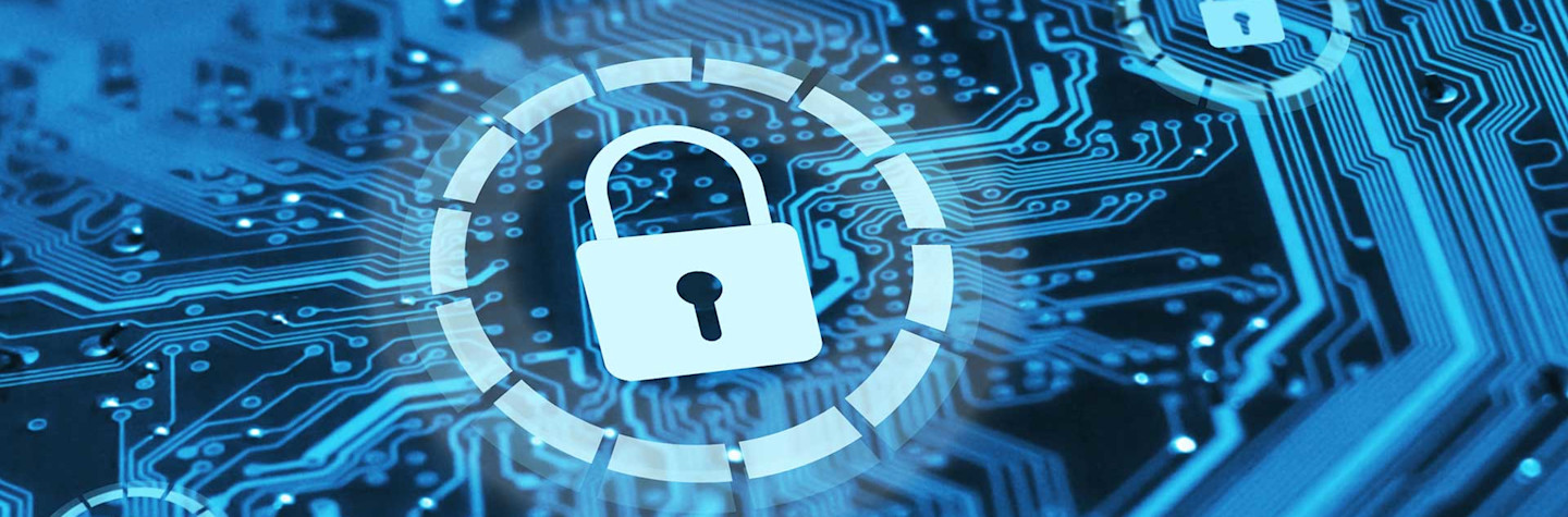 Digitaal hangslot op blauwgekleurd moederbord