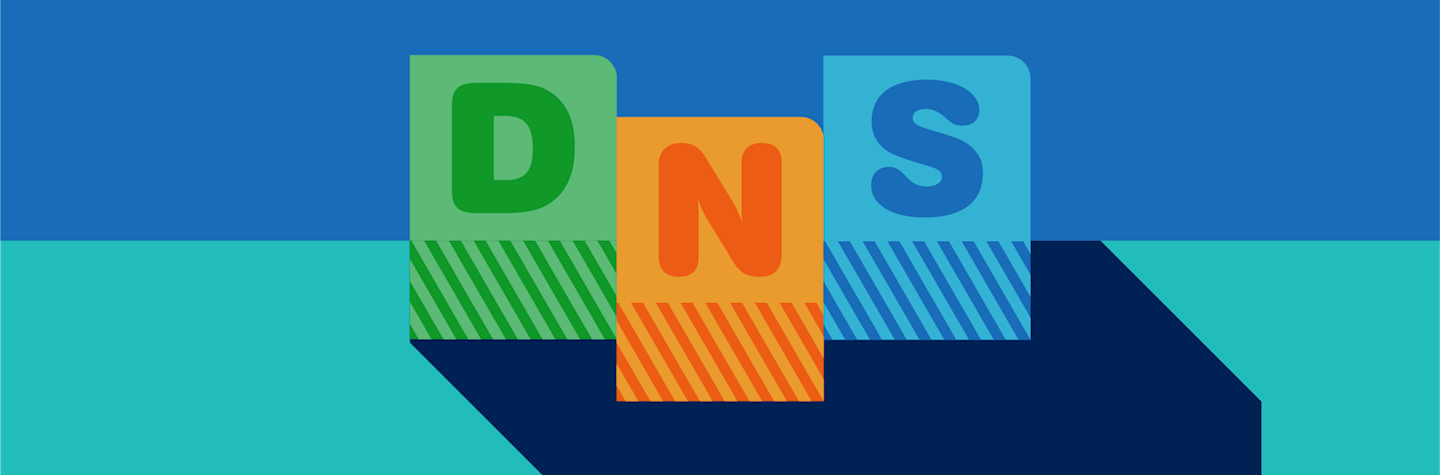 Illustration of blocks with the letters DNS (Domain Name System) on them.