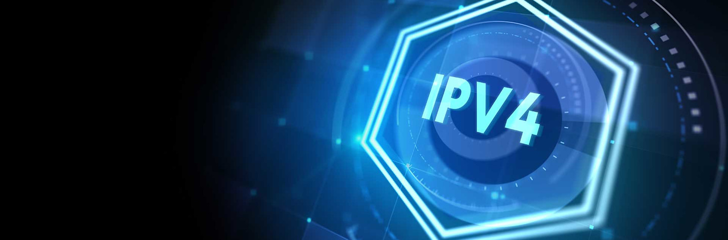 3D illustration of a blue colored hexagon containing the abbreviation 'IPv4'