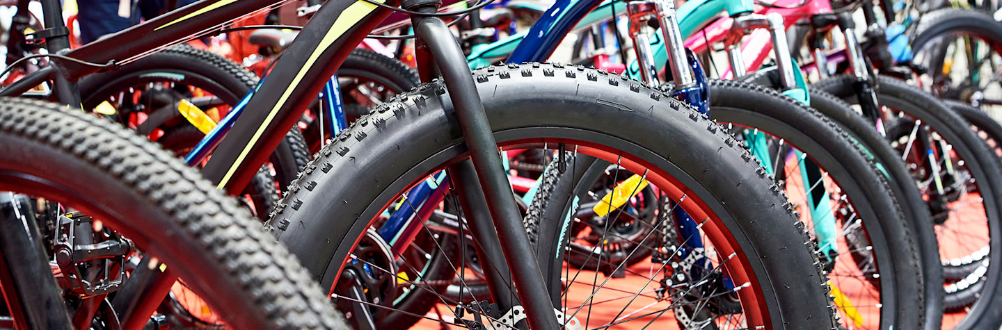 Mountain bikes in a bicycle shop