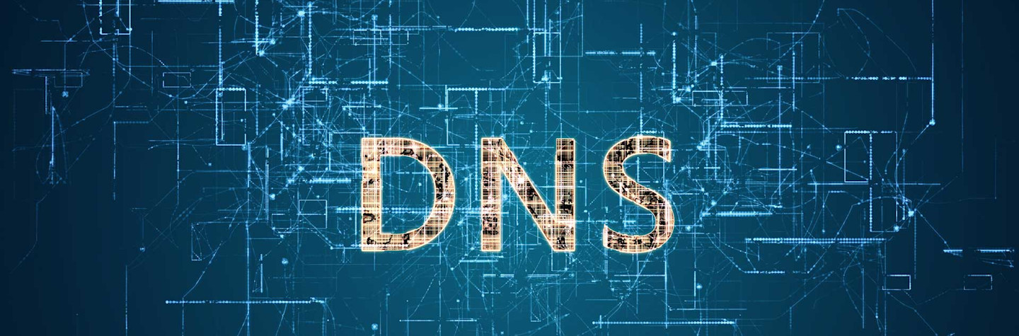 The abbreviation DNS in yellow letters on a digital surface.