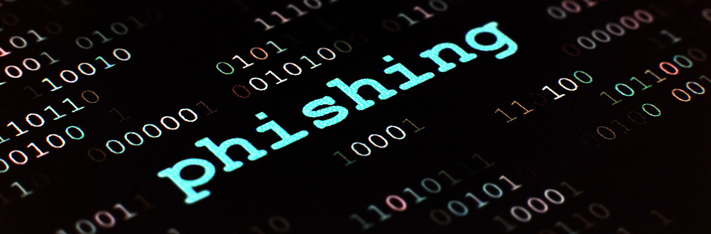 Het woord phishing op een digitale ondergrond