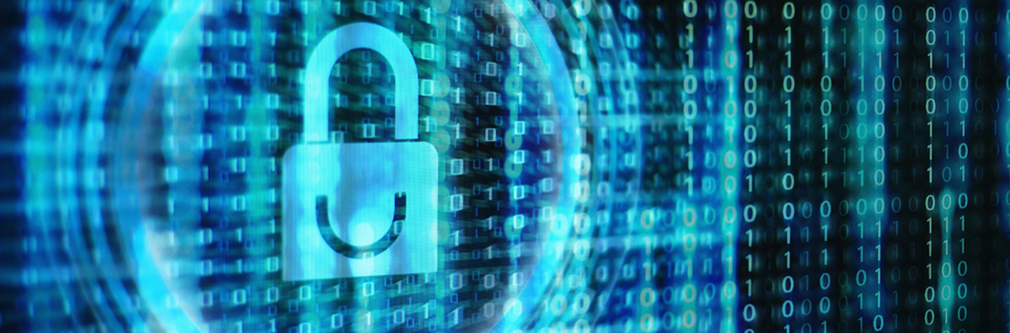 Concept of a padlock against a technical background