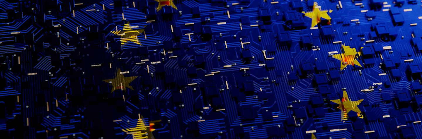 Technology background with flag of the European Union