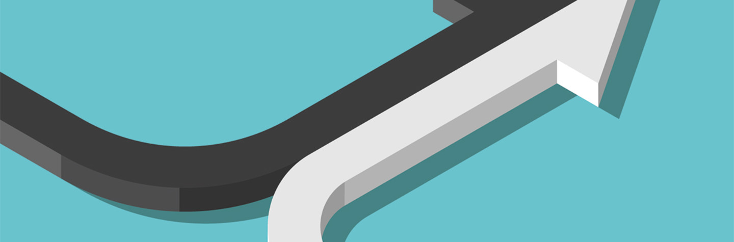Black arrow and white arrow meeting and moving on from left and right respectively