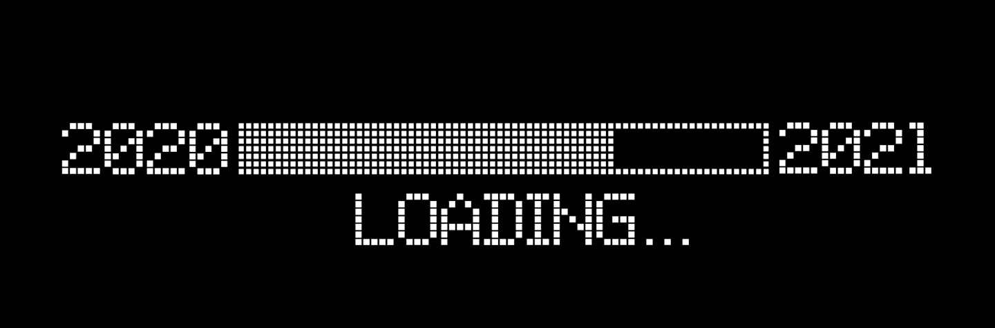 Gepixelde voortgangsbalk die het jaar 2021 laadt
