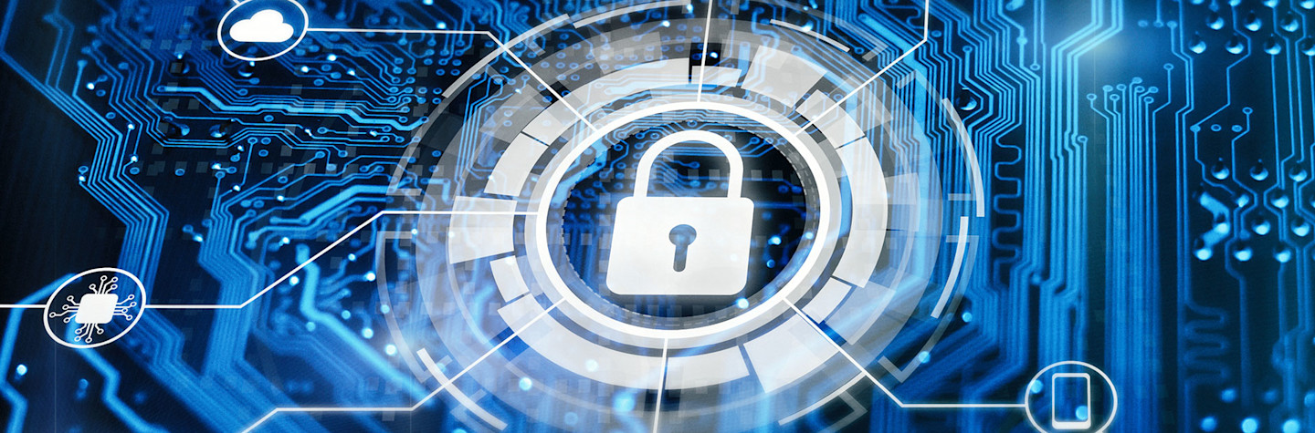 Oplichtend digitaal hangslot op een futuristische achtergrond van een digitaal circuit