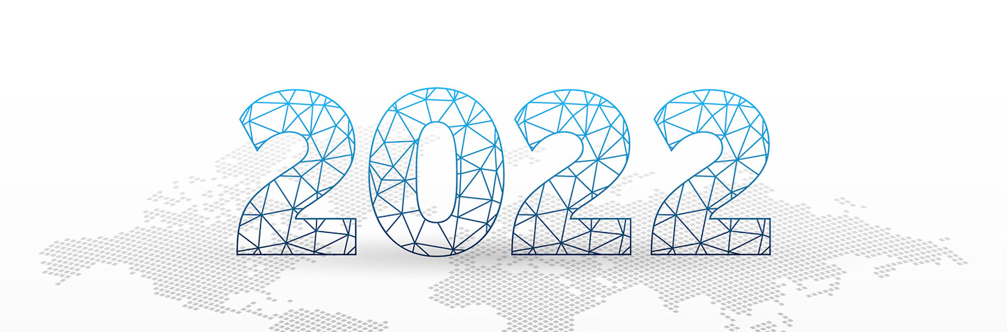 Year 2022 on dotted world map background