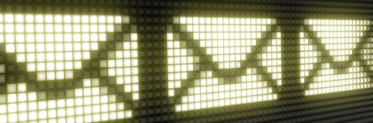 Email icon on a light board with large pixels