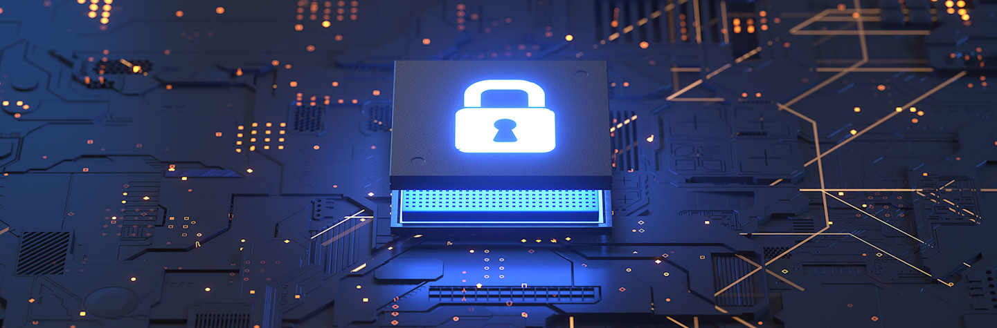 Security lock symbol on circuit board